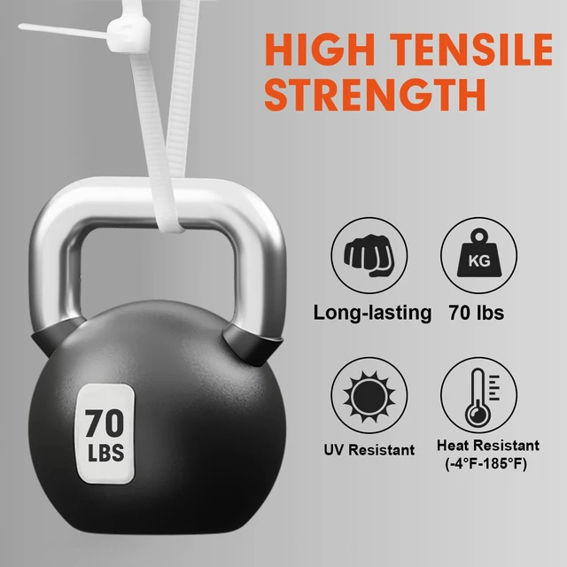 Alt view image 3 of 7 - Zip Ties, 1200pcs White Cable Zip Ties 8 Inch, Heavy Duty Plastic Wire Ties with 70lb Tensile Strength, Self-Locking White Nylon Tie Wraps for Indoor and Outdoor