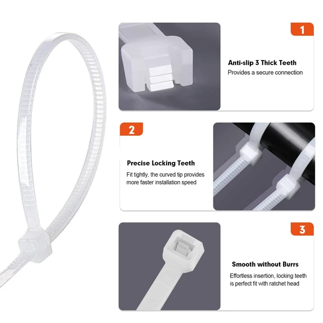 Alt view image 4 of 7 - Zip Ties, 1200pcs White Cable Zip Ties 8 Inch, Heavy Duty Plastic Wire Ties with 70lb Tensile Strength, Self-Locking White Nylon Tie Wraps for Indoor and Outdoor