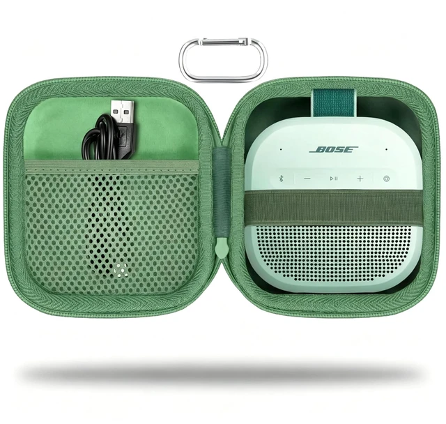 Main image of for Bose New SoundLink Micro 2nd Gen Speaker Protective Case, Grass Green EVA Hard Shell, Soft Velvet Lining, Durable Wrist Strap, Portable Travel Bag with Carabiner, Mesh Accessory Pocket