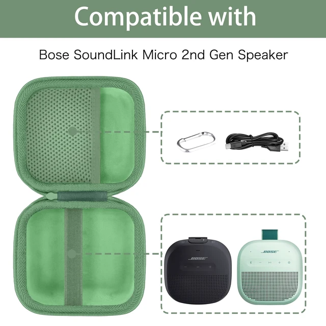 Alt view image 4 of 7 - for Bose New SoundLink Micro 2nd Gen Speaker Protective Case, Grass Green EVA Hard Shell, Soft Velvet Lining, Durable Wrist Strap, Portable Travel Bag with Carabiner, Mesh Accessory Pocket