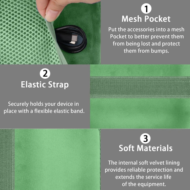 Alt view image 5 of 7 - for Bose New SoundLink Micro 2nd Gen Speaker Protective Case, Grass Green EVA Hard Shell, Soft Velvet Lining, Durable Wrist Strap, Portable Travel Bag with Carabiner, Mesh Accessory Pocket