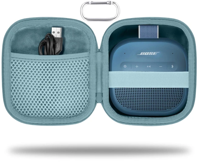 Main image of for Bose New SoundLink Micro 2nd Gen Speaker Protective Case, Blue EVA Hard Shell, Soft Velvet Lining, Durable Wrist Strap, Portable Travel Bag with Carabiner, Mesh Accessory Pocket