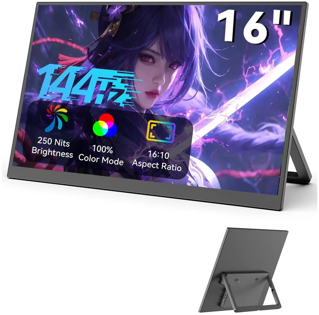Main image of 16-inch Portable Monitor, 144Hz Portable Gaming Monitor, 1200P Full HD External Monitor, Lightweight, Compatible with Laptops, PS5, Mac, and Xbox