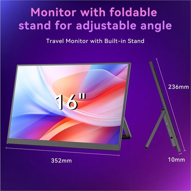 Alt view image 6 of 7 - 16-inch Portable Monitor, 144Hz Portable Gaming Monitor, 1200P Full HD External Monitor, Lightweight, Compatible with Laptops, PS5, Mac, and Xbox