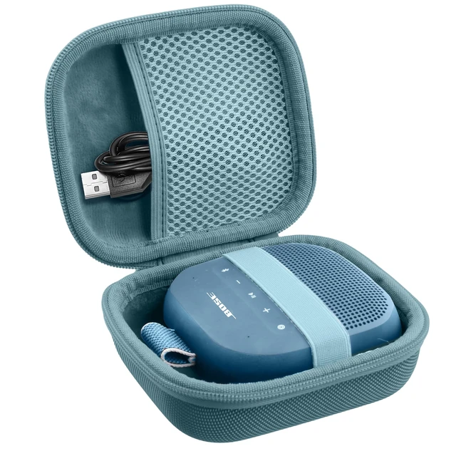 Alt view image 2 of 7 - for Bose New SoundLink Micro 2nd Gen Speaker Protective Case, Blue EVA Hard Shell, Soft Velvet Lining, Durable Wrist Strap, Portable Travel Bag with Carabiner, Mesh Accessory Pocket
