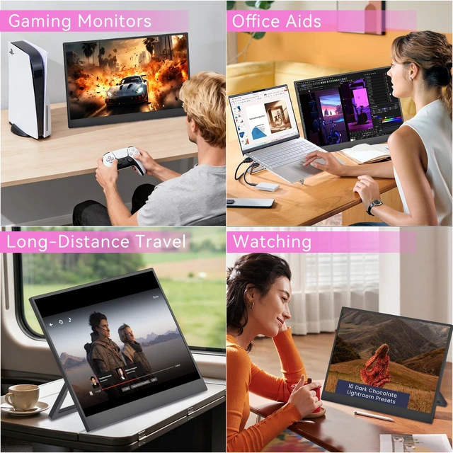 Alt view image 7 of 7 - 16-inch Portable Monitor, 144Hz Portable Gaming Monitor, 1200P Full HD External Monitor, Lightweight, Compatible with Laptops, PS5, Mac, and Xbox