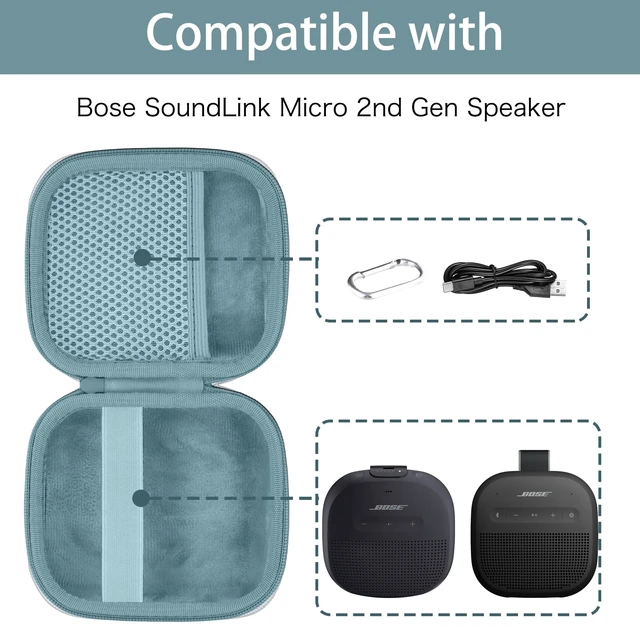 Alt view image 4 of 7 - for Bose New SoundLink Micro 2nd Gen Speaker Protective Case, Blue EVA Hard Shell, Soft Velvet Lining, Durable Wrist Strap, Portable Travel Bag with Carabiner, Mesh Accessory Pocket