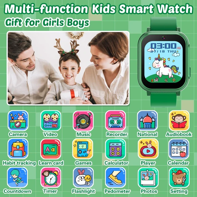 Alt view image 2 of 7 - Waterproof Smart Watch for Kids Boys Toys Age 5-12 with 32 Games Dual Camera, Habit Tracking, Music Player, Video, Alarm Clock, HD Touchscreen Kids Smart Watch Gift for Kid