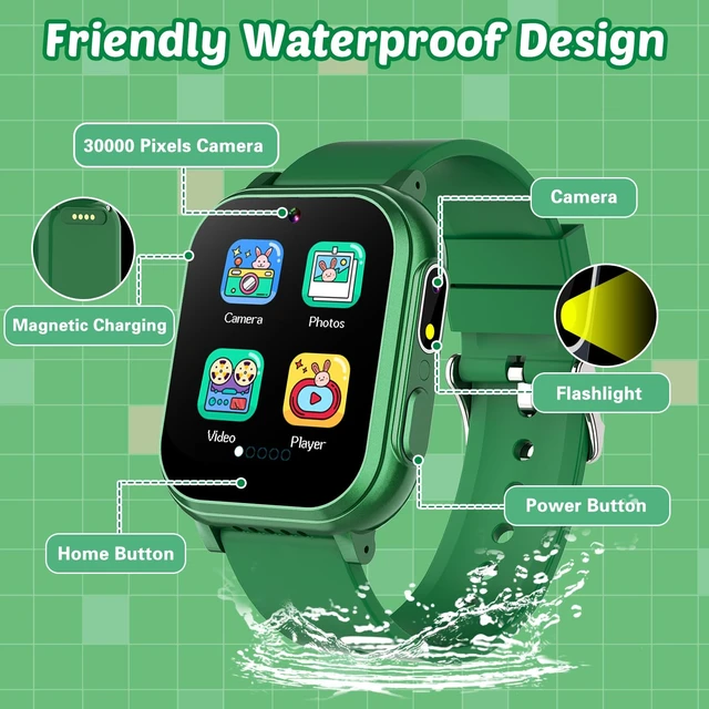 Alt view image 6 of 7 - Waterproof Smart Watch for Kids Boys Toys Age 5-12 with 32 Games Dual Camera, Habit Tracking, Music Player, Video, Alarm Clock, HD Touchscreen Kids Smart Watch Gift for Kid