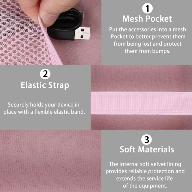 Alt view image 5 of 7 - for Bose New SoundLink Micro 2nd Gen Speaker Protective Case, Petal Pink EVA Hard Shell, Soft Velvet Lining, Durable Wrist Strap, Portable Travel Bag with Carabiner, Mesh Accessory Pocket