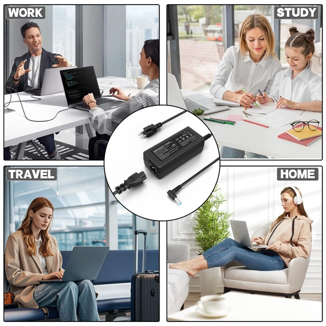 Alt view image 7 of 7 - Laptop Charger Compatible with HP Laptop 65W 45W Computer Charger Smart Blue Tip Power Adapter