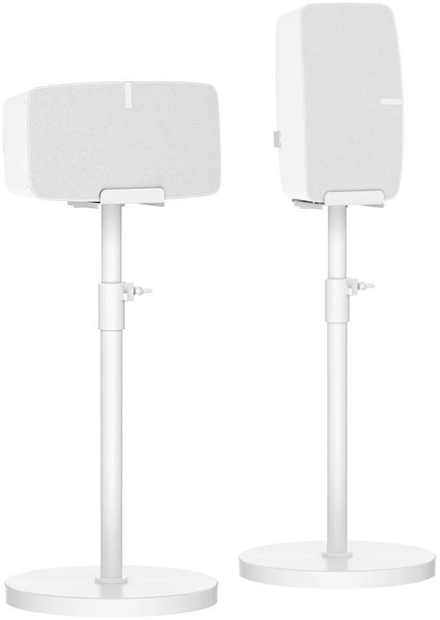 Main image of Height Adjustable Floor Speaker Stand for Sonos Five & Play:5, Vertical or Horizontal Placement, Metal Sonos 5 Speaker Stand with Cable Management (White, 2 Pack)