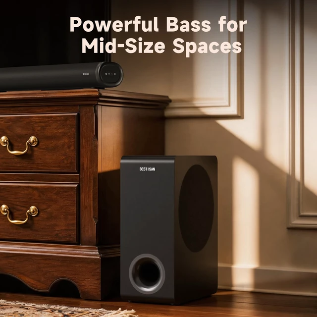 Alt view image 6 of 7 - Basscore Powered Subwoofer, 8 Side-Firing 100W Sub, Class-D Amp, Subwoofers for Receiver/Home Theater System, Auto On/Off, RCA, LFE, AUX Input, High-Level Speaker Input & Output