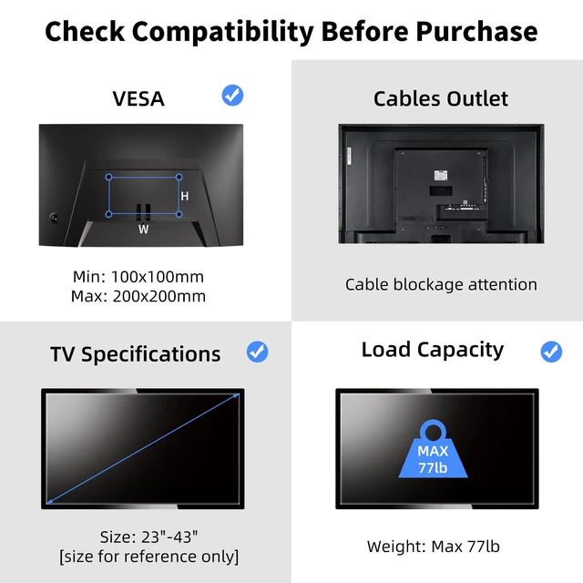 Alt view image 4 of 7 - Ceiling TV Mount Fits Most 23-43 inch LCD LED Plasma Panel Display with Max VESA 200x200mm Loaded up to 35kg/77.16lbs Height Adjustable MC3260