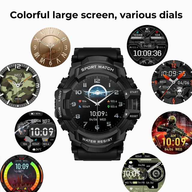 Alt view image 7 of 7 - Military Smart Watch for Men (Answer/Make Call), iOS & Android Flashlight/Compass/Heart Rate/Sleep/Long Battery Life/HD Screen/100+ Sports Modes Fitness Tracker