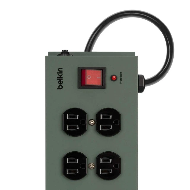 Alt view image 4 of 7 - Metal Power Strip Surge Protector, Gray (F9D1000-15), 10-Outlet heavy-duty power strip, durable metal housing, long-reach cord, home office, entertainment center