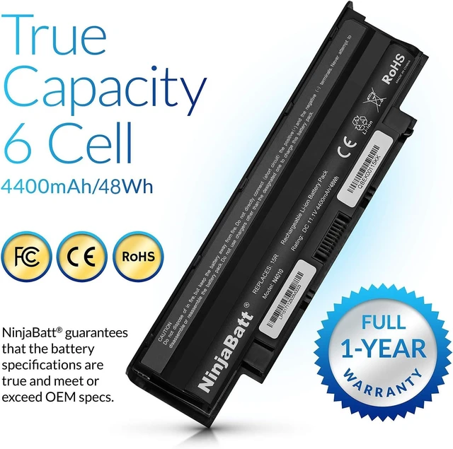 Alt view image 4 of 7 - Battery for Dell J1KND N5110 N7110 N5010 N4110 N4010 15R 17R Fits N7010 N4050 N5030 N5050 N5040 M5030 M5040 3520 3550 3750 9T48V 4T7JN 1540 P20G 6 cells 4400mAh 48Wh
