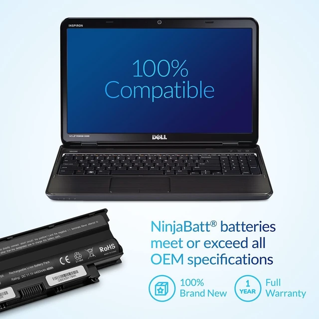 Alt view image 6 of 7 - Battery for Dell J1KND N5110 N7110 N5010 N4110 N4010 15R 17R Fits N7010 N4050 N5030 N5050 N5040 M5030 M5040 3520 3550 3750 9T48V 4T7JN 1540 P20G 6 cells 4400mAh 48Wh