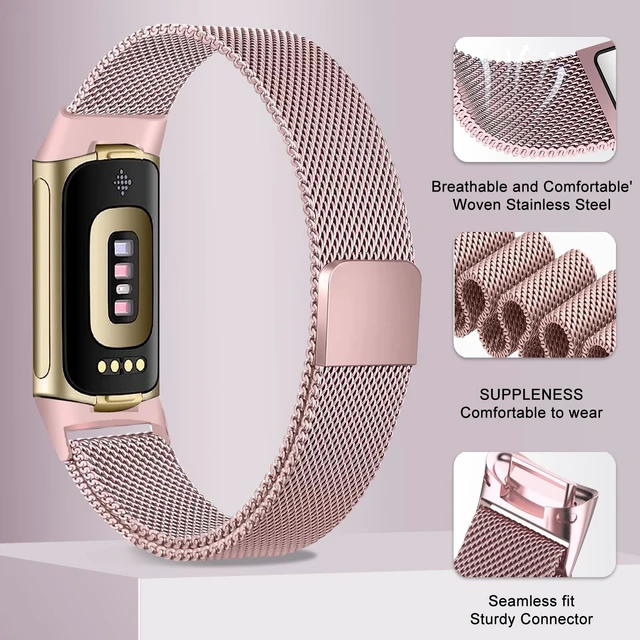 Alt view image 4 of 7 - Compatible with Fitbit Charge 6/Charge 5 Bands for Wmen Men, Metal Mesh Milanese Loop Adjustable Strap Replacement for Fitbit Charge 6/Charge 5 Advanced Fitness & Health Trackers