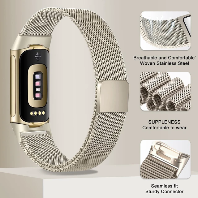 Alt view image 4 of 7 - Compatible with Fitbit Charge 6/Charge 5 Bands for Wmen Men, Metal Mesh Milanese Loop Adjustable Strap Replacement for Fitbit Charge 6/Charge 5 Advanced Fitness & Health Trackers
