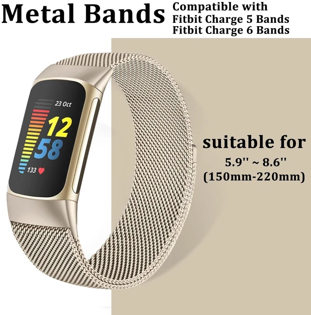 Alt view image 5 of 7 - Compatible with Fitbit Charge 6/Charge 5 Bands for Wmen Men, Metal Mesh Milanese Loop Adjustable Strap Replacement for Fitbit Charge 6/Charge 5 Advanced Fitness & Health Trackers