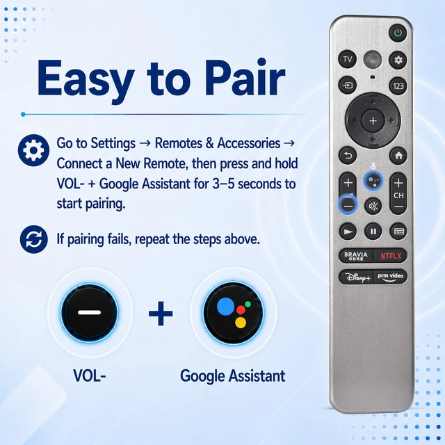 Alt view image 6 of 6 - Voice Replacement for Sony TV Remote Control for All 2019-2026 Sony LED OLED Series Smart Bravia TVs with Voice Control,XR/XBR/KD/K