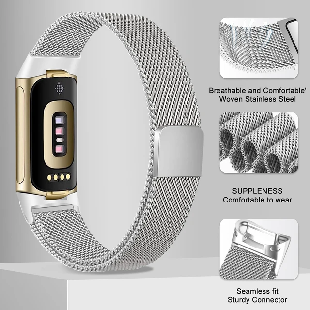Alt view image 4 of 7 - Compatible with Fitbit Charge 6/Charge 5 Bands for Wmen Men, Metal Mesh Milanese Loop Adjustable Strap Replacement for Fitbit Charge 6/Charge 5 Advanced Fitness & Health Trackers