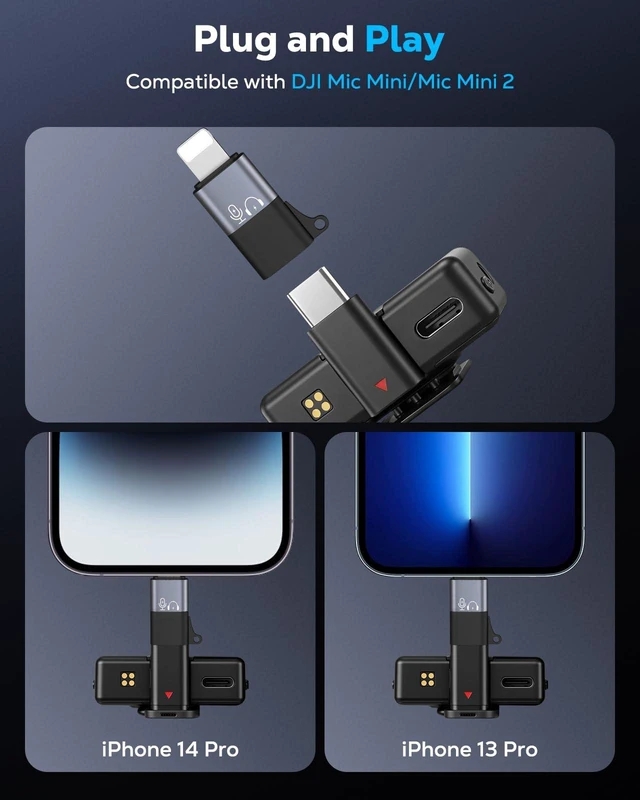 Alt view image 2 of 7 - for DJI Mic Mini USB C to Lightning Audio Adapter for iPhone, 2 Pack Support Music Playback & Charging, Not for DJI Mobile Receiver & Phone Calls, For iPhone 14/13/12/11/USB-C EarPods