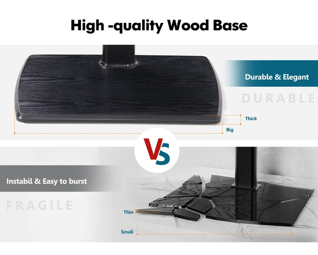 Alt view image 5 of 7 - Floor TV Stand for 32-75 Inch TVs with Height Adjustable, Black Modern TV Stands with Shelf with Sturdy Wood Base, Swivel Tall TV Stands, Corner Floor TV Stand for Living Room Bedroom