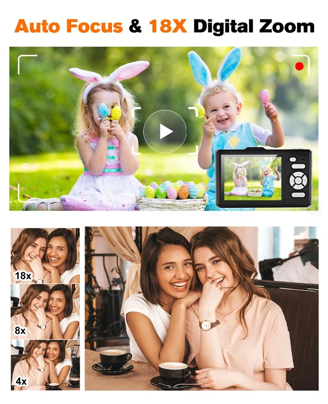 Alt view image 3 of 7 - Digital Camera, 4K Portable Point and Shoot Camera with 32GB SD Card 18X Zoom Autofocus Anti-Shake,2.8" IPS Screen with OTG Adapter,Compact Small Camera for Kids Teens Beginners Students
