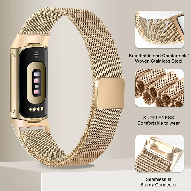 Alt view image 4 of 7 - Compatible with Fitbit Charge 6/Charge 5 Bands for Wmen Men, Metal Mesh Milanese Loop Adjustable Strap Replacement for Fitbit Charge 6/Charge 5 Advanced Fitness & Health Trackers