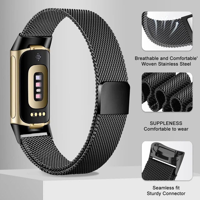 Alt view image 4 of 7 - Compatible with Fitbit Charge 6/Charge 5 Bands for Wmen Men, Metal Mesh Milanese Loop Adjustable Strap Replacement for Fitbit Charge 6/Charge 5 Advanced Fitness & Health Trackers