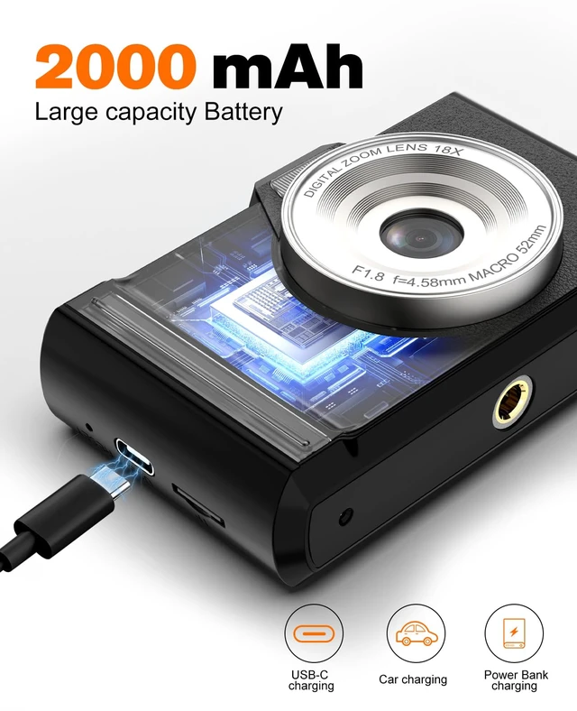 Alt view image 5 of 7 - Digital Camera, 4K Portable Point and Shoot Camera with 32GB SD Card 18X Zoom Autofocus Anti-Shake,2.8" IPS Screen with OTG Adapter,Compact Small Camera for Kids Teens Beginners Students