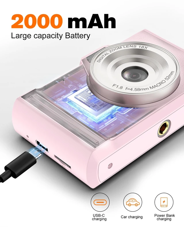 Alt view image 5 of 7 - Digital Camera, 4K Portable Point and Shoot Camera with 32GB SD Card 18X Zoom Autofocus Anti-Shake,2.8" IPS Screen with OTG Adapter,Compact Small Camera for Kids Teens Beginners Students