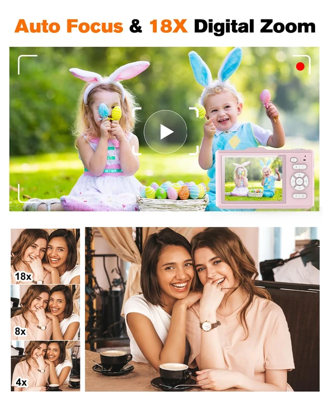 Alt view image 3 of 7 - Digital Camera, 4K Portable Point and Shoot Camera with 32GB SD Card 18X Zoom Autofocus Anti-Shake,2.8" IPS Screen with OTG Adapter,Compact Small Camera for Kids Teens Beginners Students