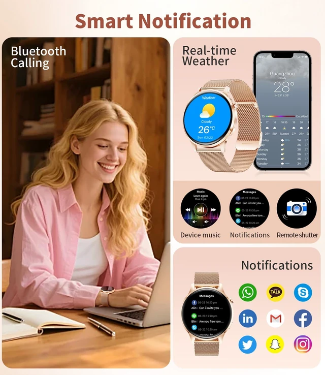 Alt view image 3 of 7 - Smart Watches for Women,1.32" HD Fitness Tracker Watch with Answer/Make Call,AI Voice Control,Heart Rate/Calories/SpO2 Monitor 100+ Sport Modes Ladies Smart Watch for Android iOS (Pink)