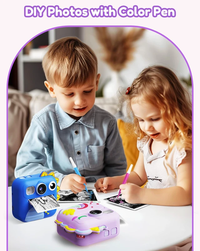Alt view image 3 of 7 - Kids Camera Instant Print, Toddler Cameras Christmas Birthday Gifts for Girls Age 3-12, Digital Video Instant Printable Camera for Kids,Toys for Ages 5-7 Girls (Purple)