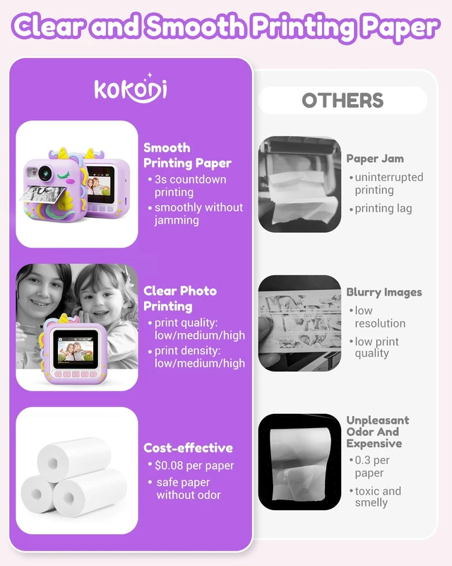 Alt view image 4 of 7 - Kids Camera Instant Print, Toddler Cameras Christmas Birthday Gifts for Girls Age 3-12, Digital Video Instant Printable Camera for Kids,Toys for Ages 5-7 Girls (Purple)