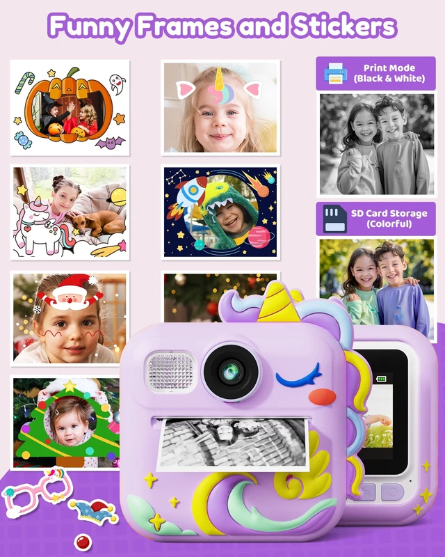 Alt view image 6 of 7 - Kids Camera Instant Print, Toddler Cameras Christmas Birthday Gifts for Girls Age 3-12, Digital Video Instant Printable Camera for Kids,Toys for Ages 5-7 Girls (Purple)