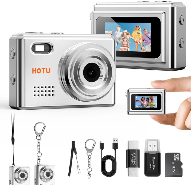 Main image of Mini Keychain Digital Camera, Y2K Pocket-Size Mini Camera, 2MP 1080P SmallCamera with 8GB Card, Video Recorder with Long Battery Life for Travel, Party and Vlog (Silver)