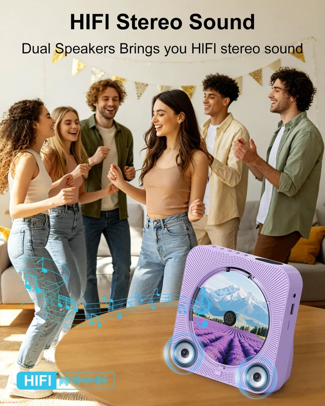 Alt view image 5 of 7 - CD Player with Speakers Bluetooth Desktop CD Players for Home Kpop Music CD Player with LED Screen FM Radio Timer Support AUX USB TF Card PlaybackPurple