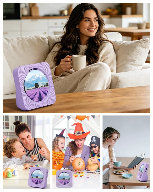 Alt view image 7 of 7 - CD Player with Speakers Bluetooth Desktop CD Players for Home Kpop Music CD Player with LED Screen FM Radio Timer Support AUX USB TF Card PlaybackPurple