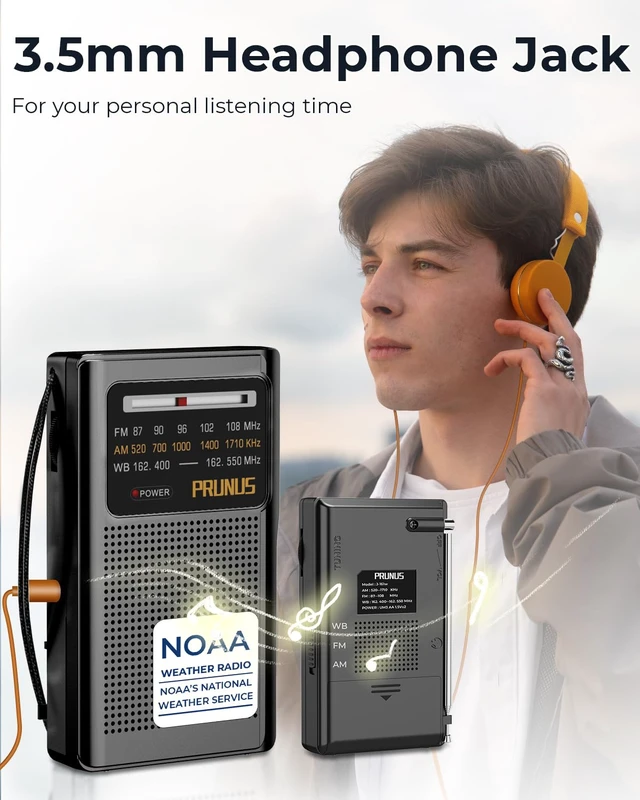 Alt view image 6 of 6 - NOAA Weather Radio AM FM, AA Battery Radio for Power Outages J161 Handheld, Best Reception,Stereo Earphone Jack, for Emergency, Hurricane, Storm, Running, Walking,Home, Transistor Radio