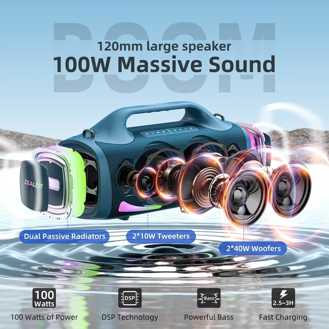 Alt view image 2 of 7 - Bluetooth Speaker, 150W Peak Booming Sound Speakers Wireless, Dual Pairing, XBass, BT 5.3, 24000mAh Power Bank, Portable Outdoor Waterproof Speaker for Camping, Beach PartyDark Blue