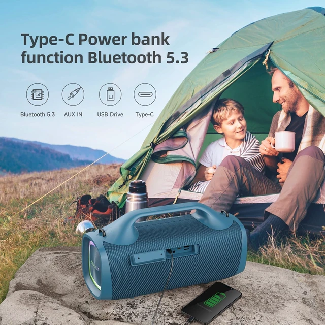 Alt view image 5 of 7 - Bluetooth Speaker, 150W Peak Booming Sound Speakers Wireless, Dual Pairing, XBass, BT 5.3, 24000mAh Power Bank, Portable Outdoor Waterproof Speaker for Camping, Beach PartyDark Blue