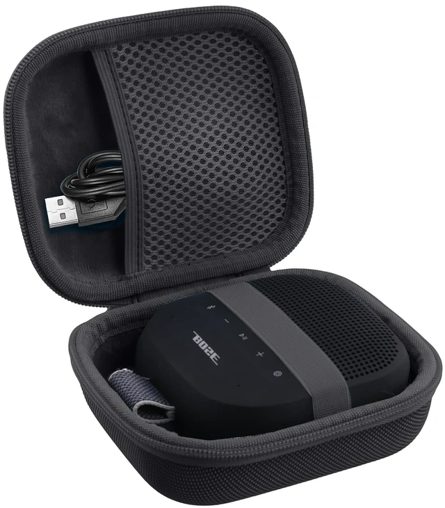 Alt view image 2 of 7 - for Bose New SoundLink Micro 2nd Gen Speaker Protective Case, Black EVA Hard Shell, Soft Velvet Lining, Durable Wrist Strap, Portable Travel Bag with Carabiner, Mesh Accessory Pocket