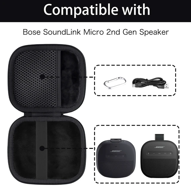 Alt view image 4 of 7 - for Bose New SoundLink Micro 2nd Gen Speaker Protective Case, Black EVA Hard Shell, Soft Velvet Lining, Durable Wrist Strap, Portable Travel Bag with Carabiner, Mesh Accessory Pocket