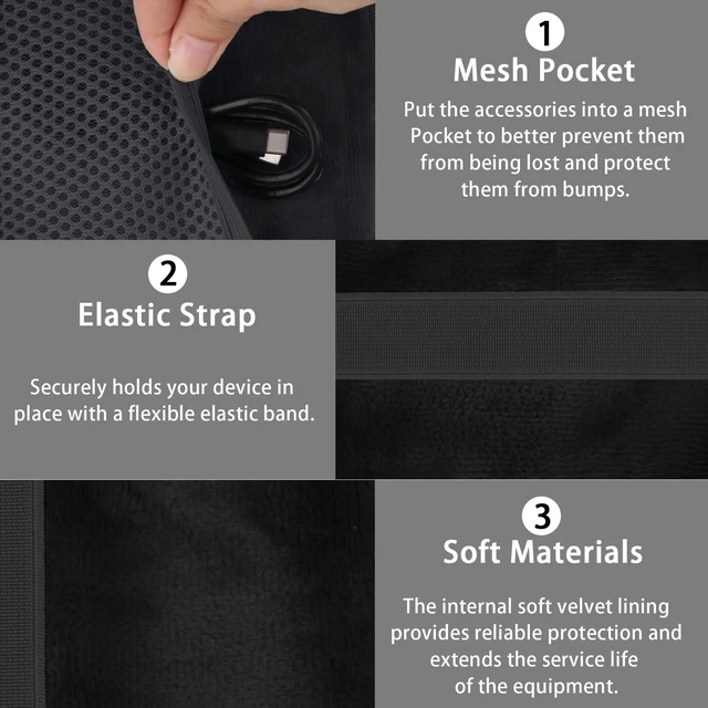 Alt view image 5 of 7 - for Bose New SoundLink Micro 2nd Gen Speaker Protective Case, Black EVA Hard Shell, Soft Velvet Lining, Durable Wrist Strap, Portable Travel Bag with Carabiner, Mesh Accessory Pocket