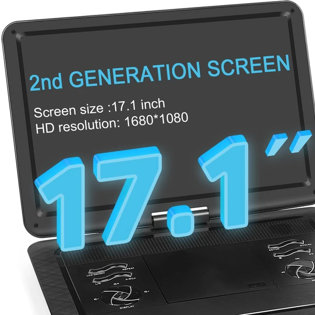 Alt view image 2 of 7 - 19.6" Portable DVD Player 17.1" Swivel HD Screen, 5000mAh 5-6 Hours Playback, USB/SD Card, Sync TV, Region-Free, Powerful Dual Speakers, for Home Theater, Black