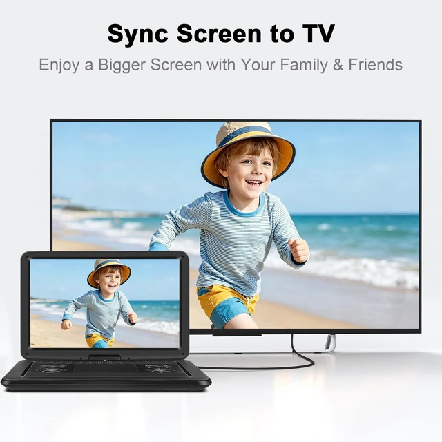 Alt view image 5 of 7 - 19.6" Portable DVD Player 17.1" Swivel HD Screen, 5000mAh 5-6 Hours Playback, USB/SD Card, Sync TV, Region-Free, Powerful Dual Speakers, for Home Theater, Black